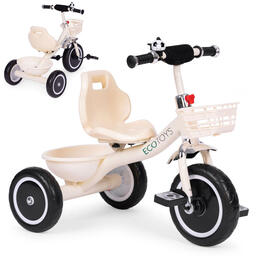 Detská trojkolka s protišmykovými úchopmi, zvončekom a košíkom, béžová, ECOTOYS