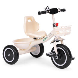 Detská trojkolka s protišmykovými úchopmi, zvončekom a košíkom, béžová, ECOTOYS
