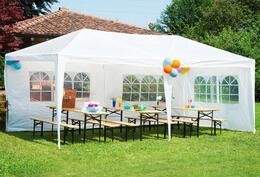 Záhradný pavilónový stan 3x6 m s 6 stenami, biely - MultiGarden