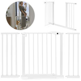 Bezpečnostná brána pre schody a dvere 74-132 cm, oceľová s extra panelmi - biela ECOTOYS