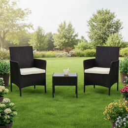 Záhradný nábytok MultiGarden - set 2 kresiel a stola s temperovaným sklom, čierny