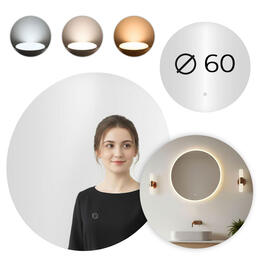 Okrúhle kúpeľňové zrkadlo s LED osvetlením, 60 cm, dotykový spínač