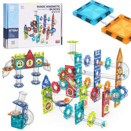 Magnetické 3D konštrukčné bloky s marblovým behom - 113 kusov