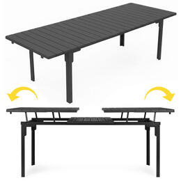 Rozkladací záhradný stôl 180–240 cm pre 12 osôb, oceľ & HDPE, šedý
