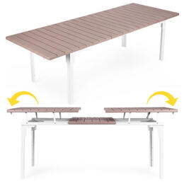 Rozkladací záhradný stôl MultiGarden 180–240 cm pre 12 osôb, oceľ a HDPE, béžový