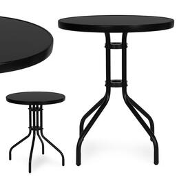Kruhový záhradný stôl s temperovaným sklom 60 cm, čierny