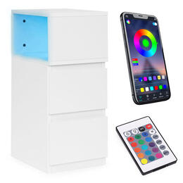 Biely LED nočný stolík s 2 zásuvkami ModernHome