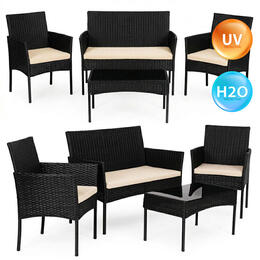 Záhradný nábytok set z technorattanu pre 4 osoby, čierny