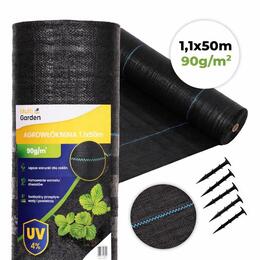 Čierna UV odolná agro tkanina proti burine 90 g/m², 1.1 × 50 m, s kolíkmi