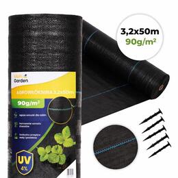 Čierna agro textília na kontrolu buriny 90 g/m² s kolíkmi, 3.2×50 m