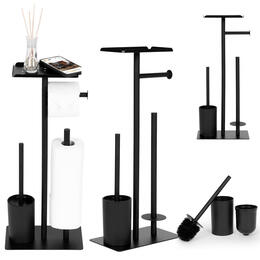 Kúpeľňový stojan s držiakom na toaletný papier a toaletnou kefou, čierny