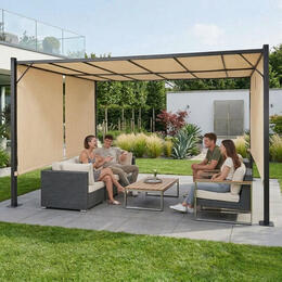 Záhradná pergola MultiGarden 3x4 m s oceľovou konštrukciou a béžovou strechou