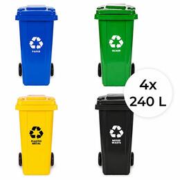 Súprava 4 odpadkových košov 4x240L - modrá, zelená, žltá, čierna