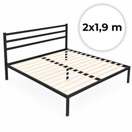 Kovová posteľ 190x200 cm s čelom v minimalistickom čiernom dizajne