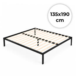 Kovová posteľ 135x190 cm s lamelovým roštom - minimalistický čierny rám ModernHome