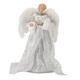Bielo-strieborný LED anjel s melódiou - 45 cm