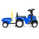Traktor na jazdu New Holland s prívesom a interaktívnym volantom pre deti - modrý