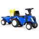 Traktor na jazdu New Holland s prívesom a interaktívnym volantom pre deti - modrý